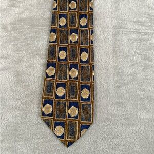 Vintage Giani Bernini Hand Made In Italy 1990’s Silk Tie Navy Gold